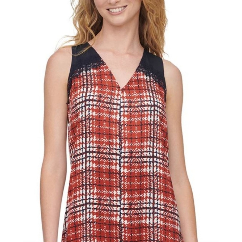 DKNY Sleeveless Printed Shift Dress Russet - Picture 3 of 9